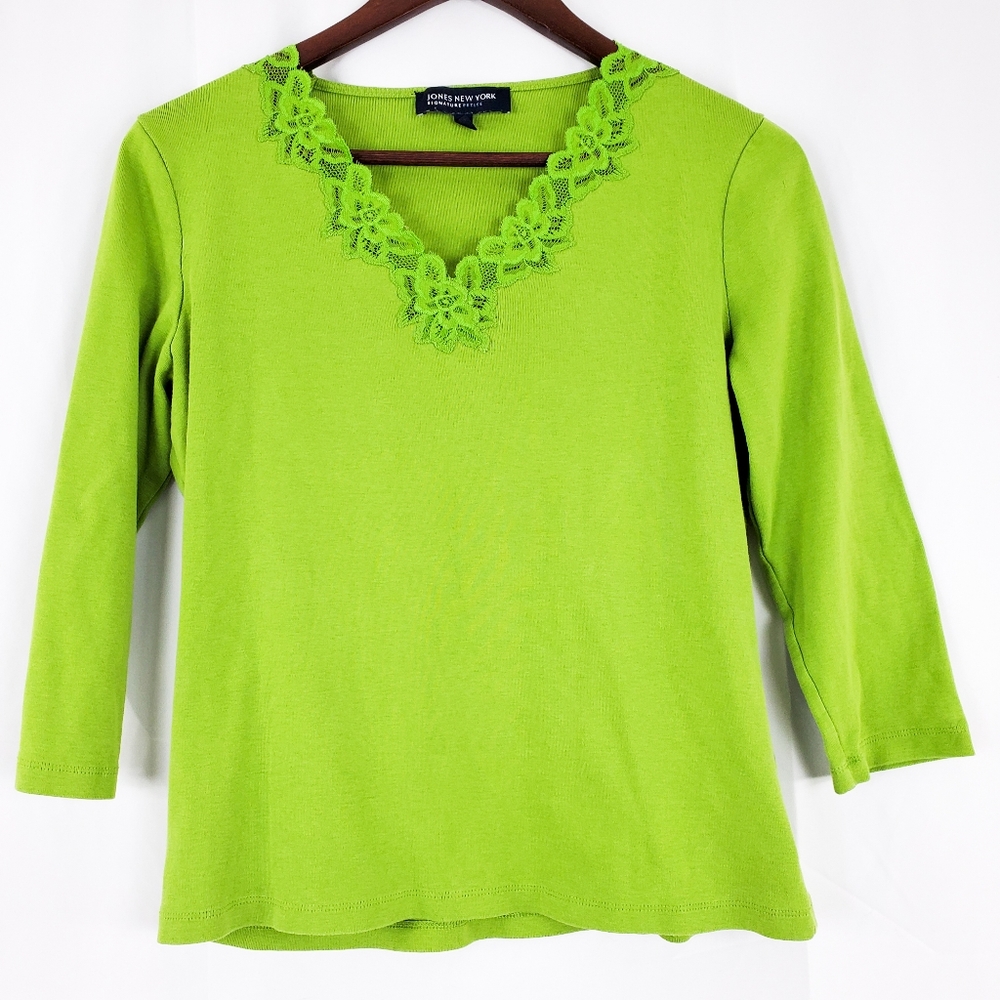 Jones New York Green V Neck Signature Petite Large